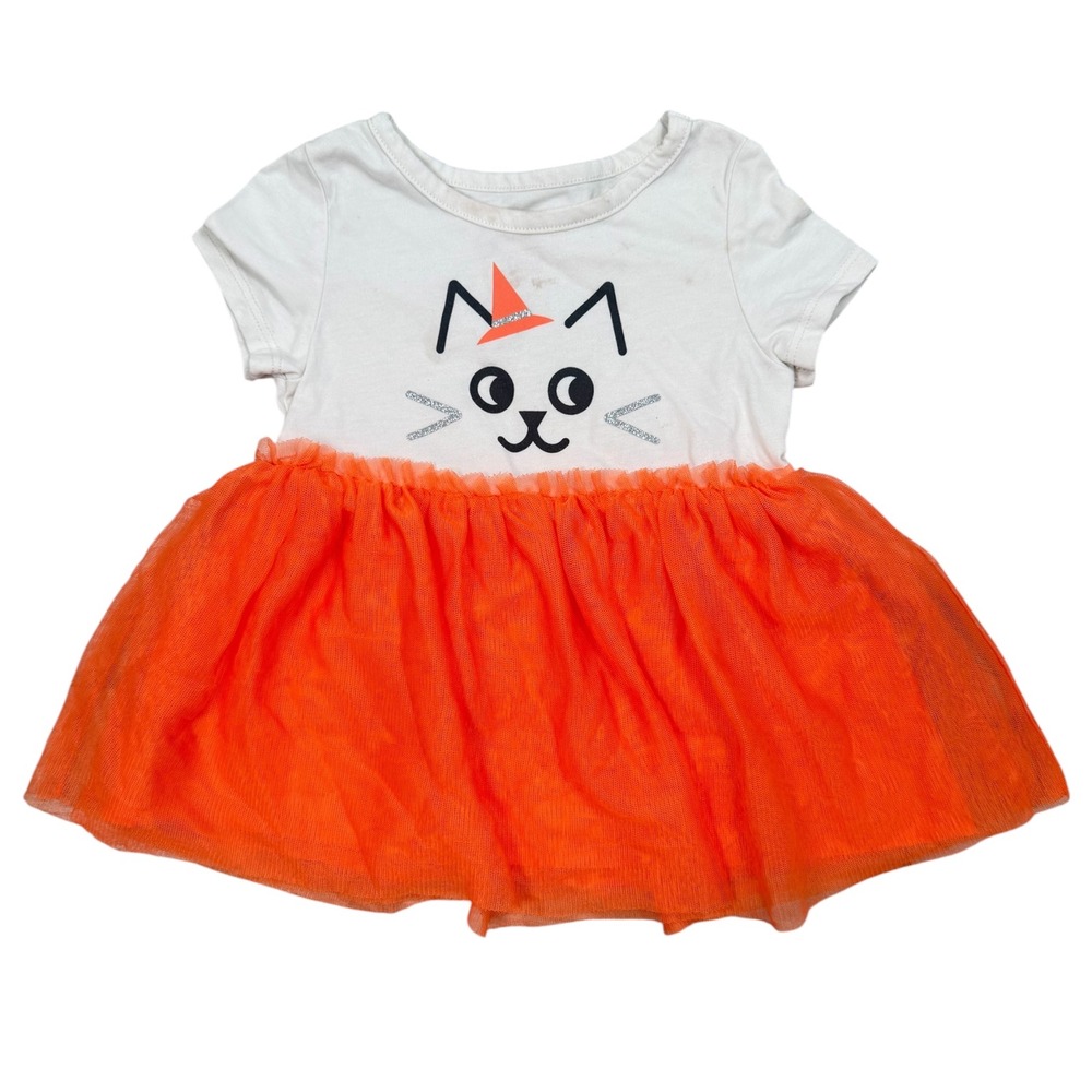 Cat & Jack Halloween Tutu Dress Girls 2T White Orange Cotton Witch Cat Costume